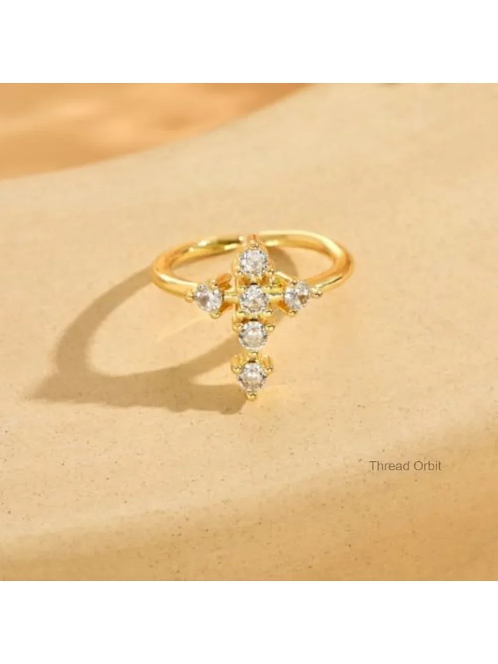 18K Gold Plated Cubic Zirconia Cross Flower Moon Star Open Stackable Ring